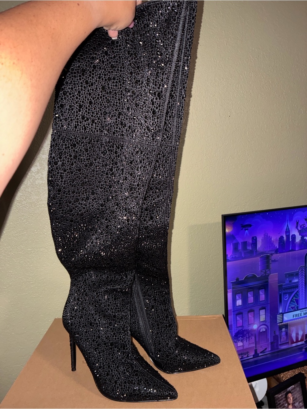 Steve Madden Vivianne OTK embellished black boots NWT size 9